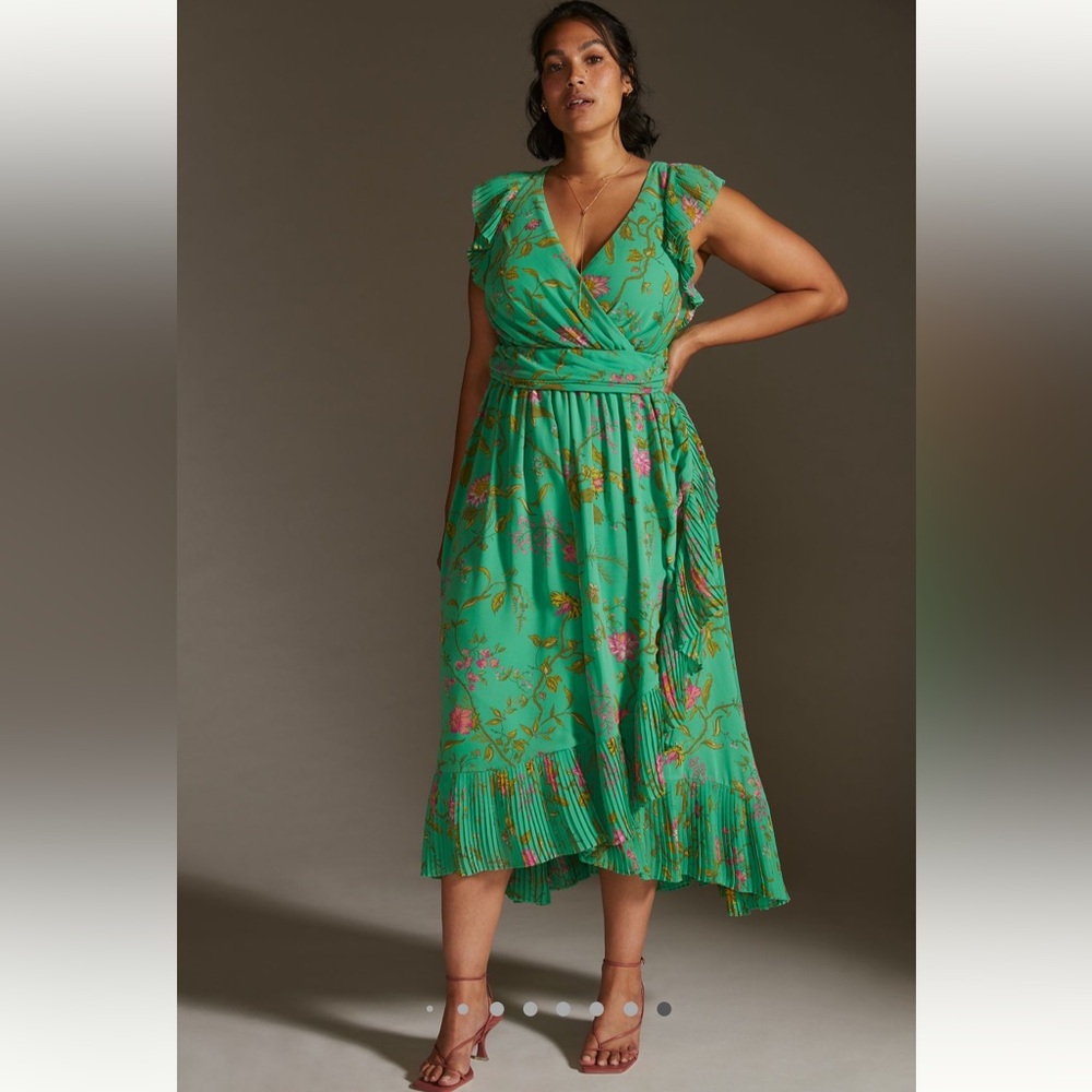 NWT Anthropologie | Ruffle-sleeve Floral Wrap Midi Dress Size 12